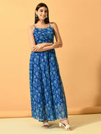Myshka Women's Blue Festive Flared Anarkali Kurta With Dupatta sets