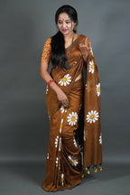 Exclusive Collection Brown Pure Cotton Saree With Sunflower Design - Distacart