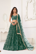 Eilara Glamorous Bottle Green Net With Sequins And Thread Embroidery Real Mirror Work Lehenga Choli For Wedding