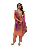The52 Orange Women's Gorgeous Embroidered Rayon Fabric with Straight Kurta, Pant and Dupatta Set - Distacart