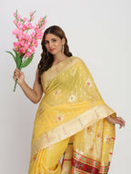 Shree Shyam Fashion Linen Cotton Yellow Saree - Distacart