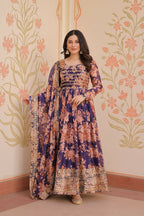 Joban Fashion Purple Silk Sequence Embroidery Work Kurta Set - Distacart