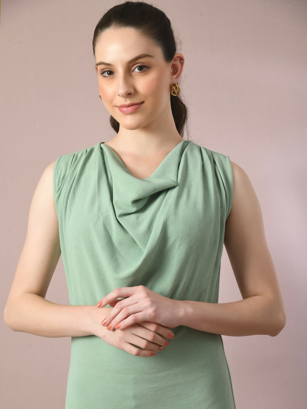 Myshka Women's Sea Green Solid Cowl Neck Bodycon Party Dress - Distacart