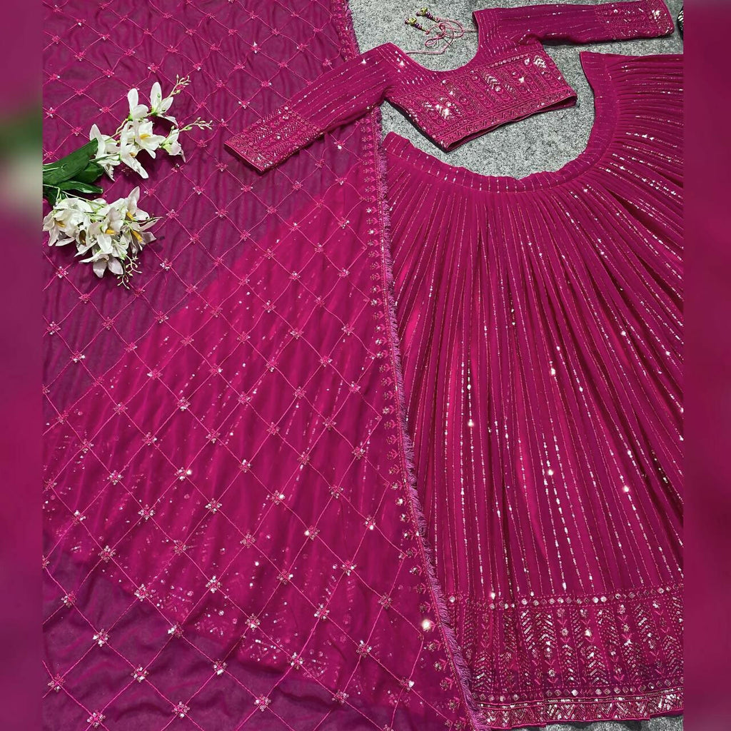 Jyoti Fashion Women's Rani Pink Faux Georgette 3MM Sequins Embroidered Designer Lehenga Choli Set