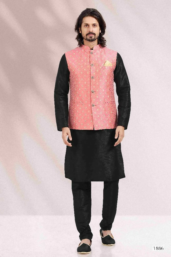 Raivat Ethnic Jacquard Banarasi Silk Woven Work 3 Pics Jacket Set In Pink Colour - Distacart