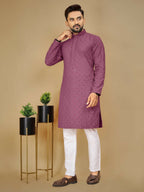 Anaita Purple Embroidered Rayon Straight Kurta - Distacart