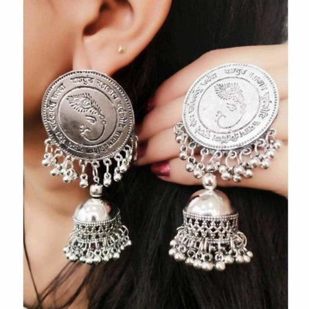 MS Fashion India Lord Ganesh Symbol Silver Color Jhumka Earrings
