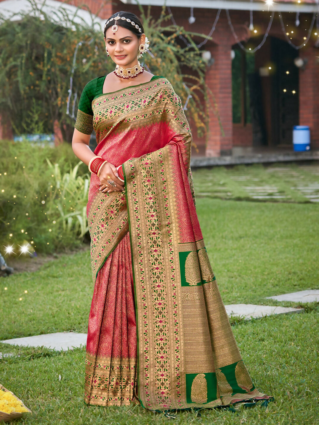 Shree Shyam Fashion Banarasi Silk Pink Saree - Distacart