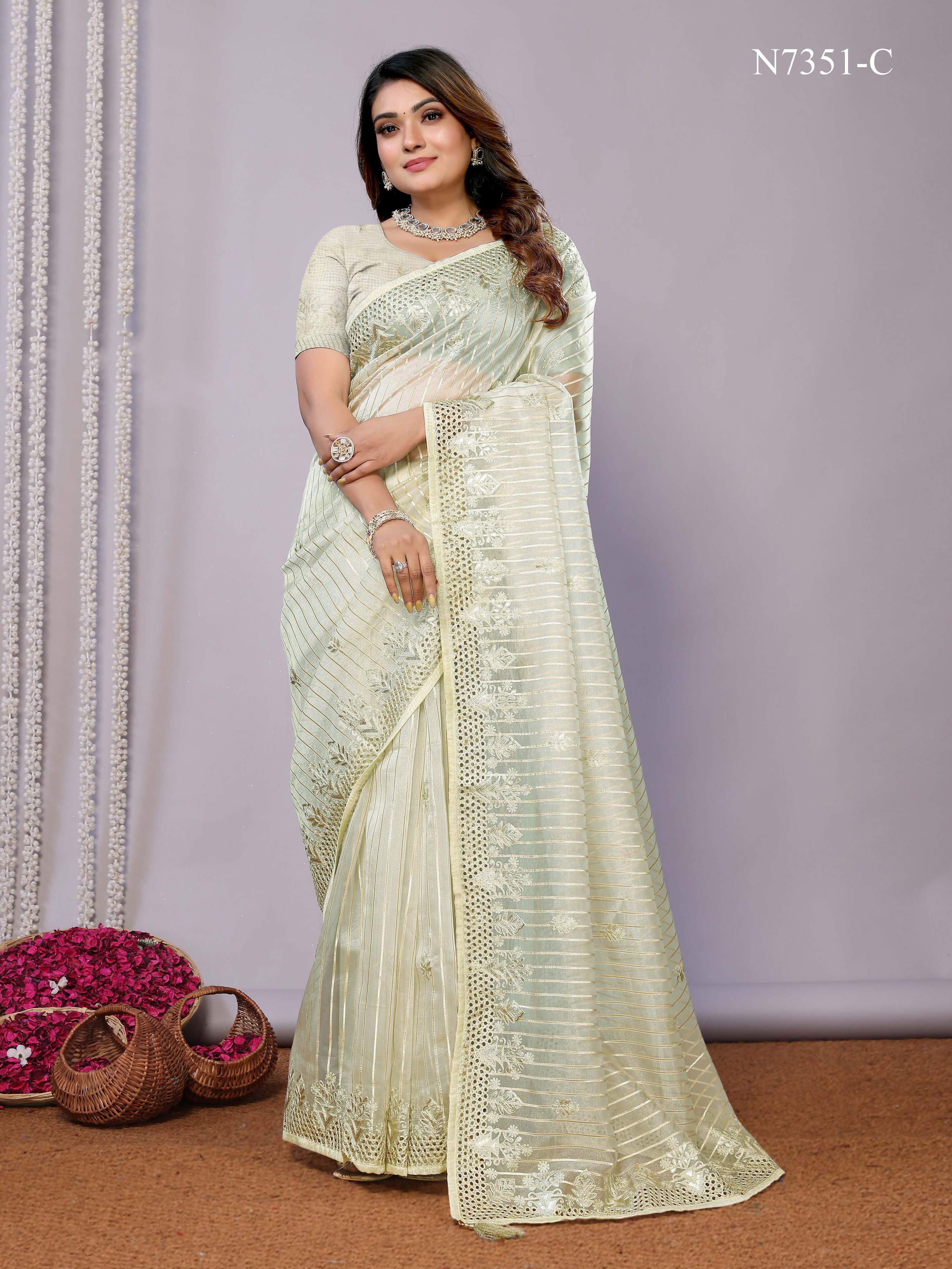 Green Silk Embroidered Saree With Stitched Blouse - Nimaya Kaksha