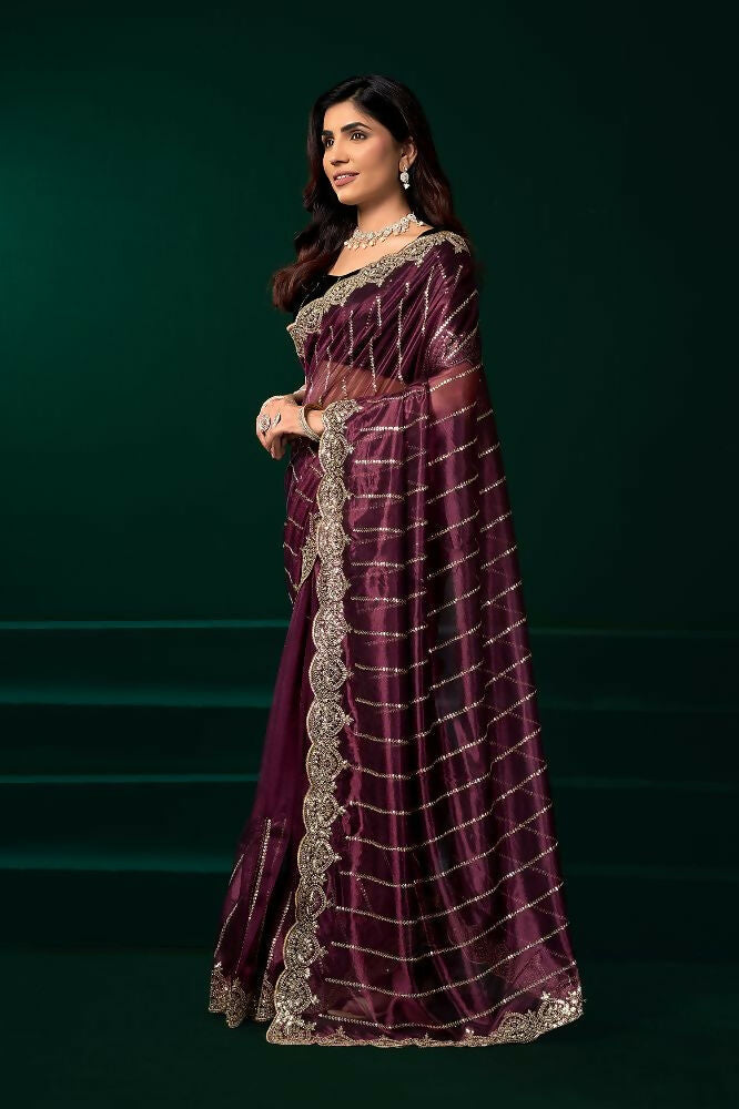 Joban Fashion Purple Net Party Wear Sarees - Distacart