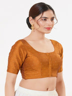 Joban Fashion Mustard Taffeta Silk Elbow Sleeveless Front Open Blouse