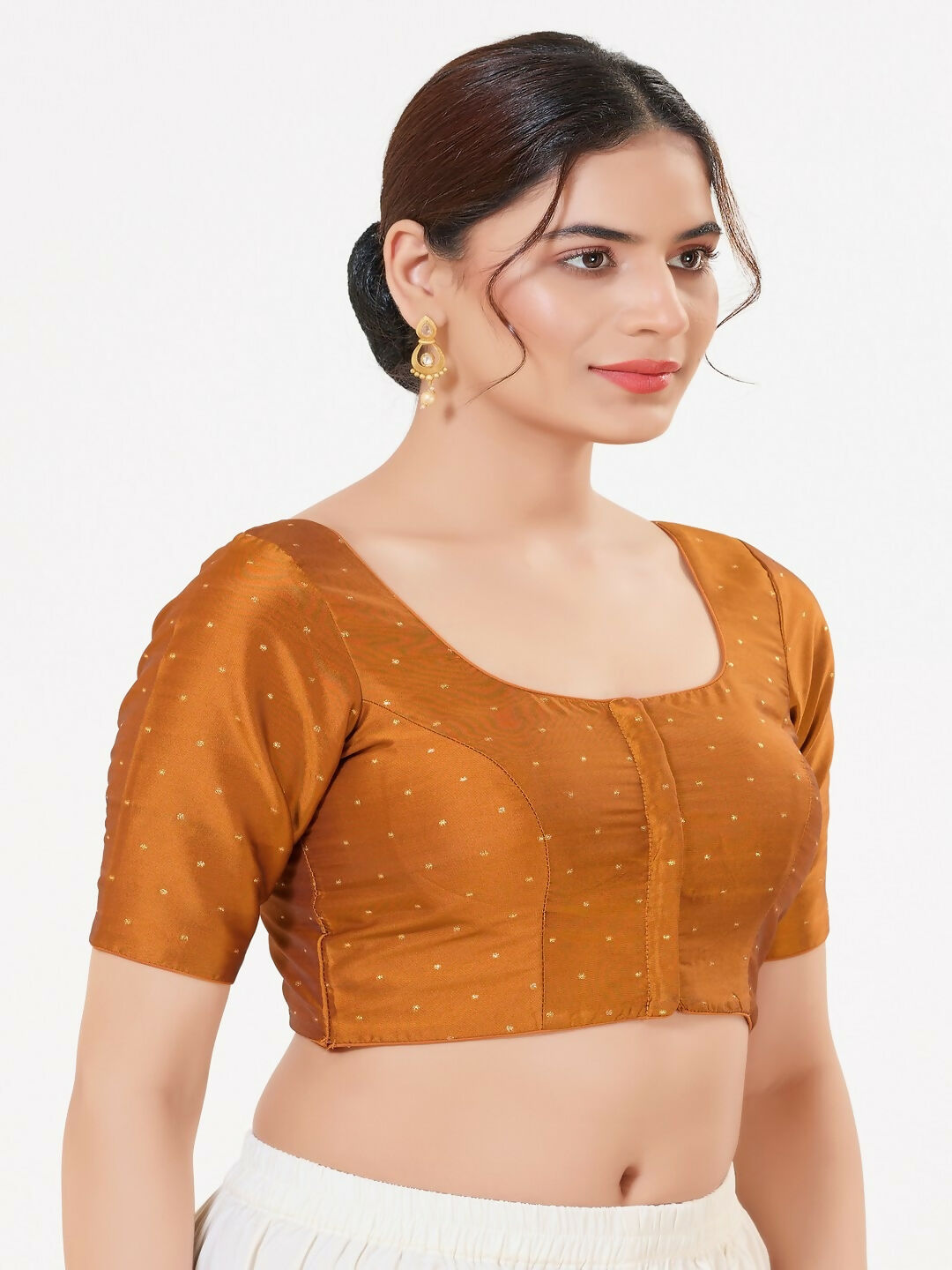 Joban Fashion Mustard Taffeta Silk Elbow Sleeveless Front Open Blouse