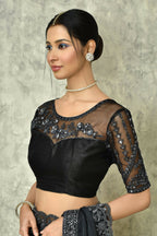 Black Silk Solid Designer Saree with Blouse - Purvi