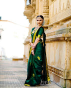 DEIANA'S Beautiful Designer Golden zari Soft Lichi Silk Saree - Green