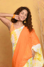 Very Much Indian Tie & Dye Handloom Mul Cotton Saree - Orange Yellow - Distacart