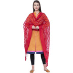 A R Silk Women's Mirror Work Orgenza Cotton Red Dupattas and Chunnis