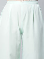 Ahalyaa Women Sea Green Organza Romantic Florals Kurta Palazzo Set