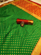 DEIANA'S Beautiful Designer Golden zari Soft Lichi Silk Saree - Green