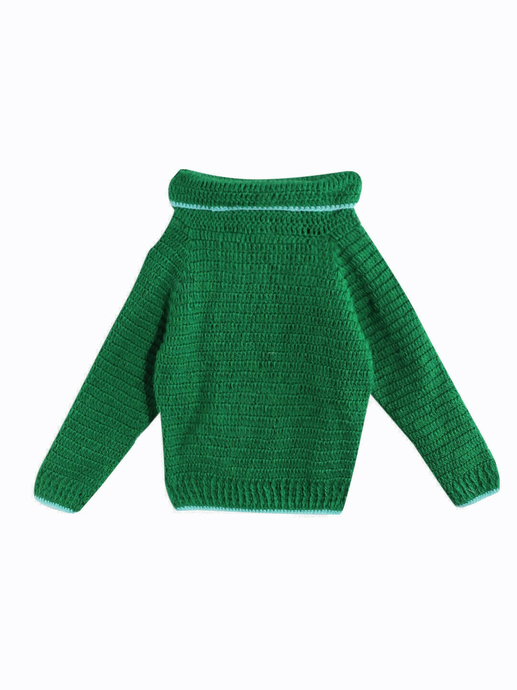 Chutput Kids Woollen Hand Knitted Full Sleeves Kangaroo Detail Cardigan For Baby Boys - Green