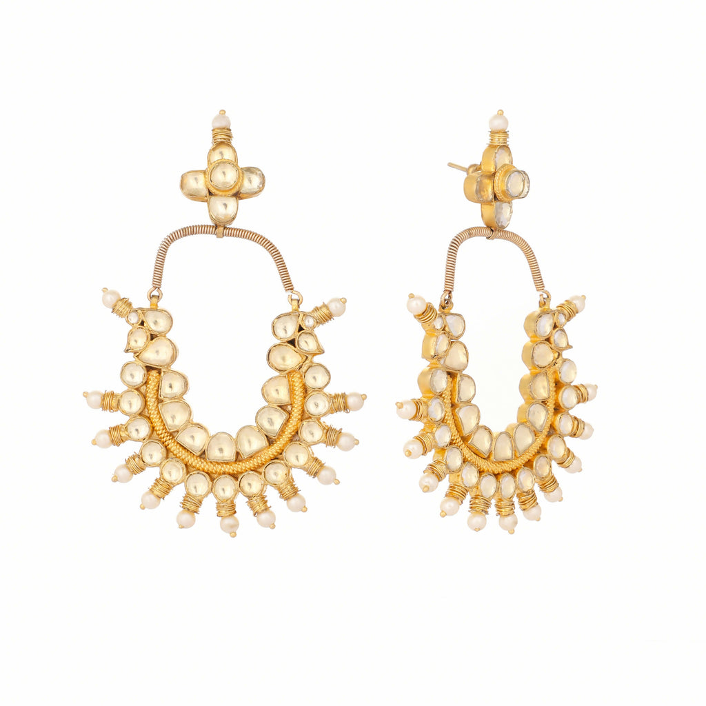 Nuyug 22k Gold Plated Royal Pearl Accent Kundan Earrings - Distacart