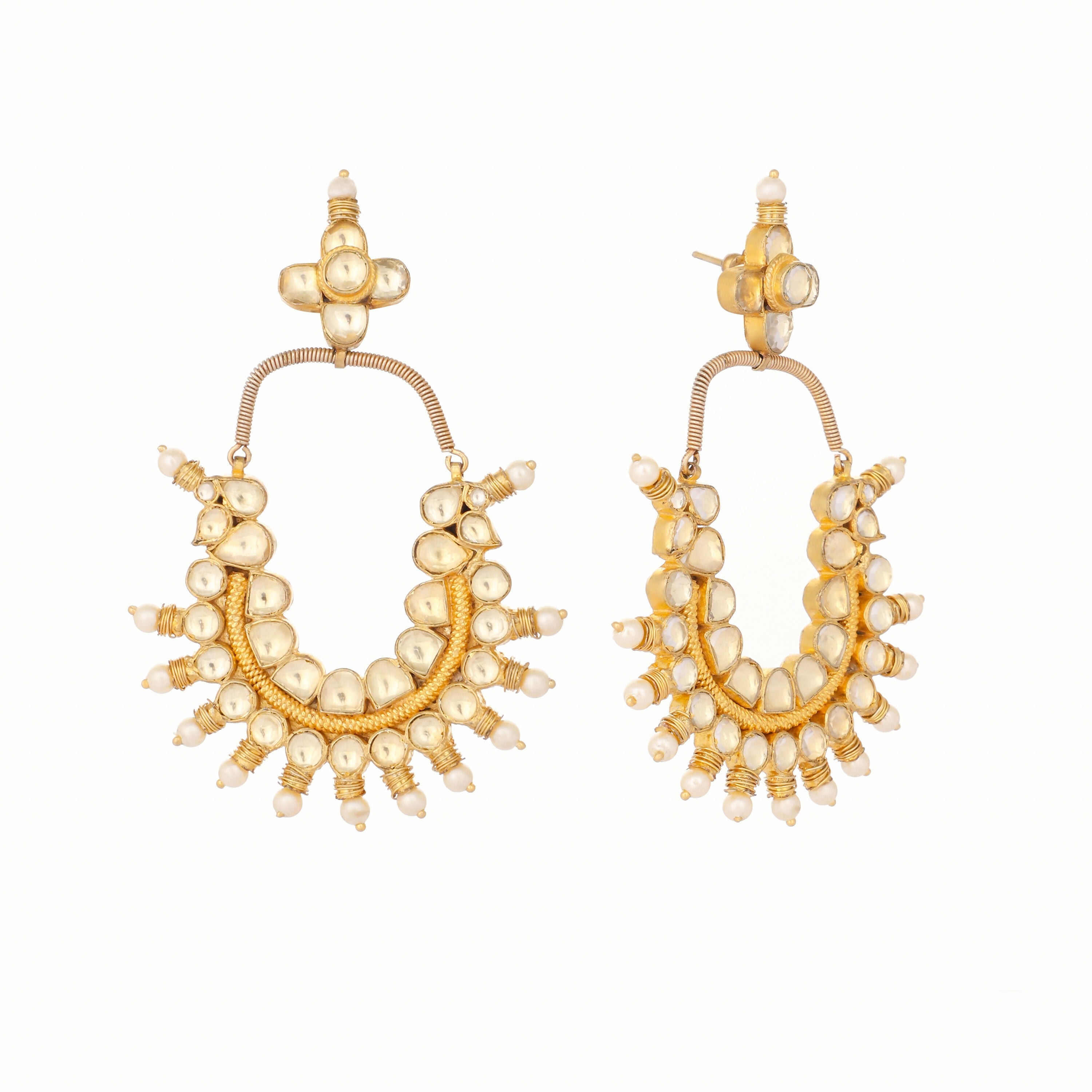 Nuyug 22k Gold Plated Royal Pearl Accent Kundan Earrings - Distacart