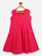Ahalyaa Pink Crepe Floral Printed Kids Kurta with Jacket For Girls