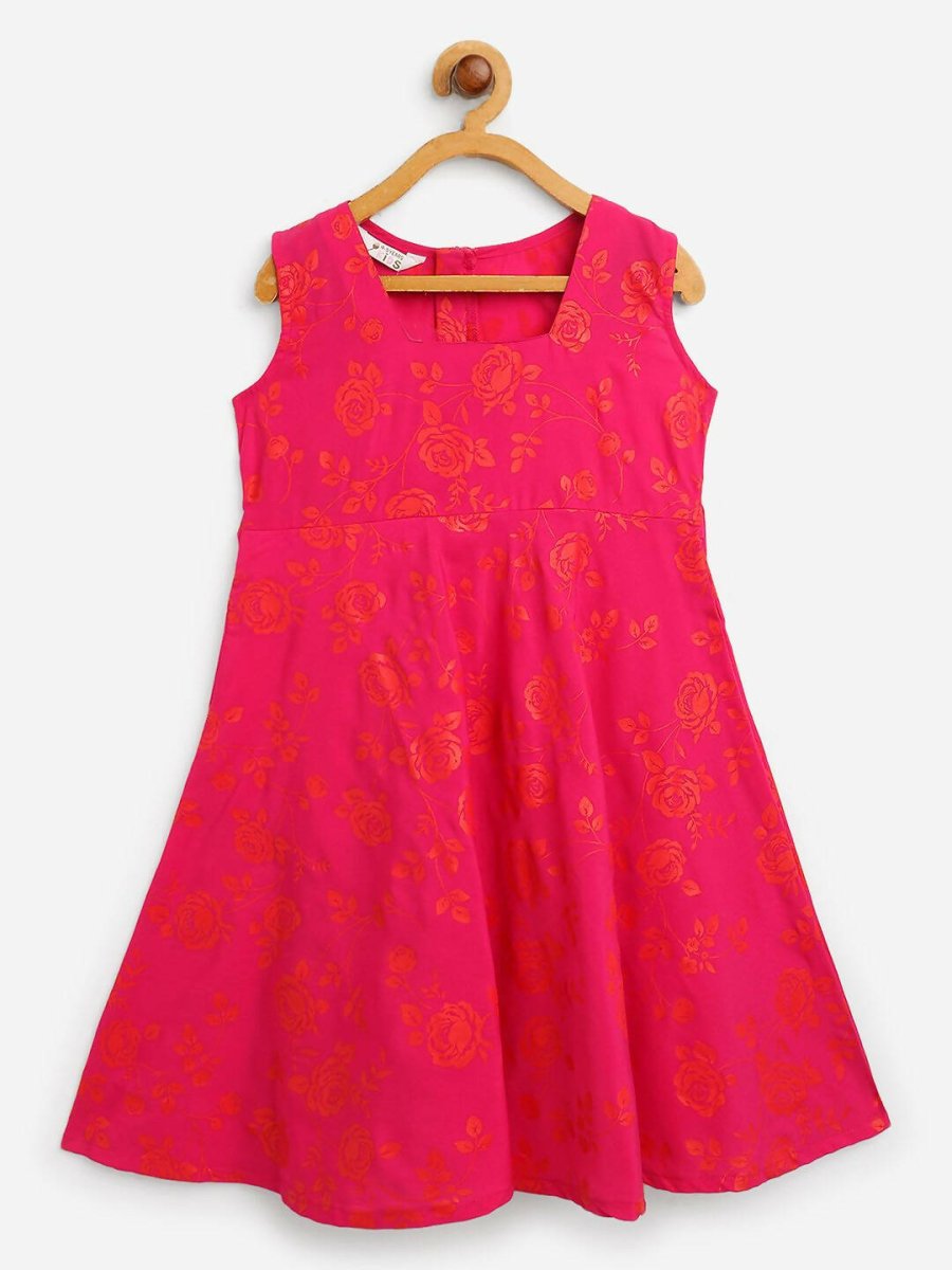 Ahalyaa Pink Crepe Floral Printed Kids Kurta with Jacket For Girls