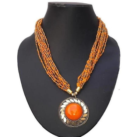 MS Fashion India Latest Traditional Orange Color Beaded Necklace For Women