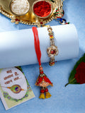 NVR Women & Men Set of 2 Red & Gold-Toned Stone-Studded Bhaiya Bhabhi Rakhi With Roli Chawal - Distacart
