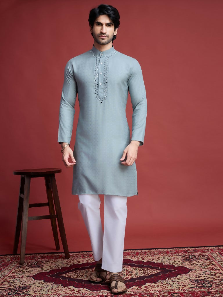 Vastranavya Exclusive Festival Wear Viscose Mirror Work on Self Weaving Kurta Only