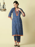 Myshka Women's Blue Straight Printed Kurta