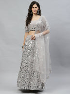 Grey Georgette Paper Mirror Embroidery Work Lehenga Choli with Dupatta - Jivika