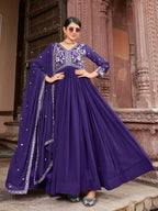 Joban Fashion Purple Readymade Kurta Set With Sequence embroidery Work - Distacart