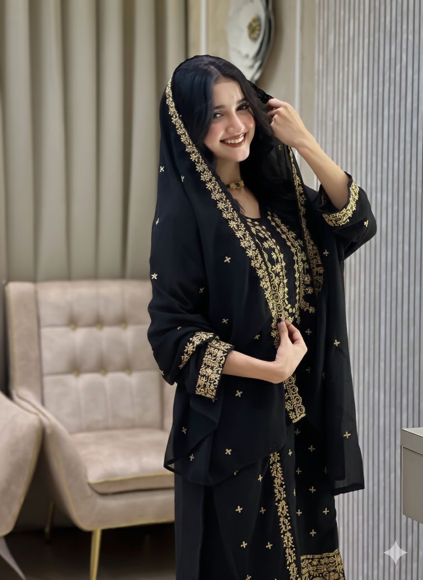 Teeya Creation Black Color Faux Georgette Embroidery Work Party Wear Salwar Suit - Distacart