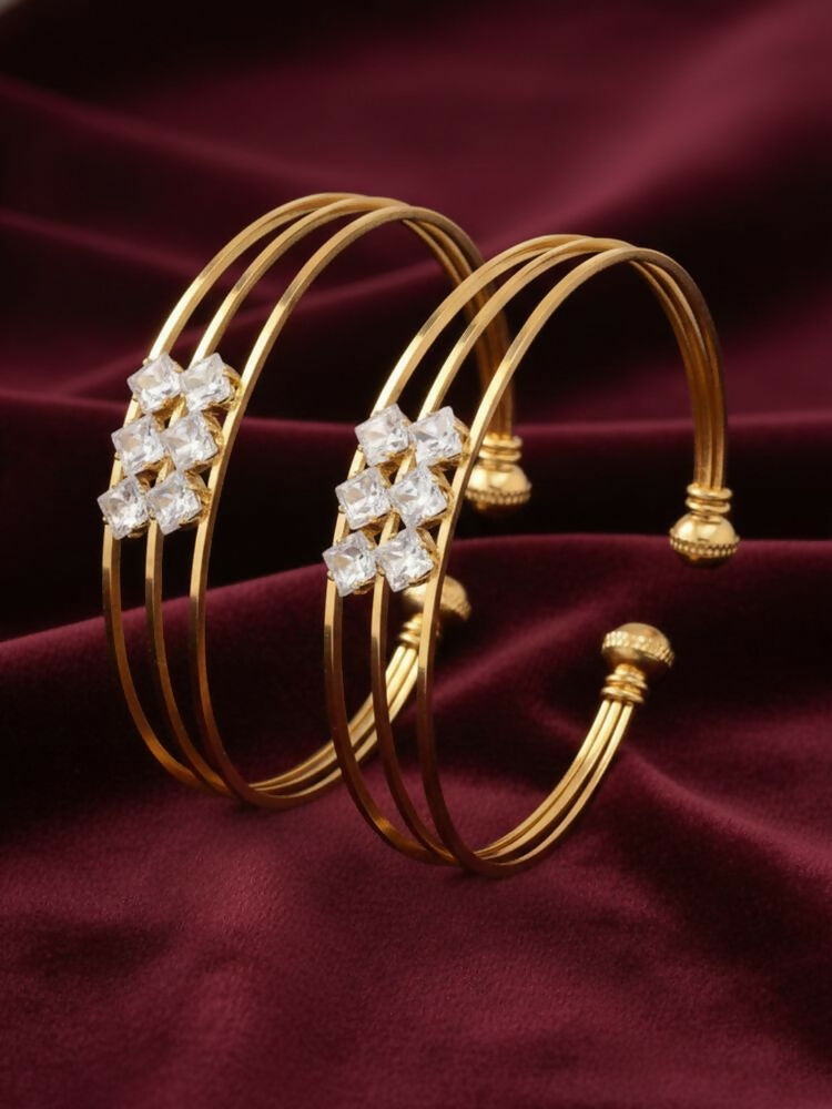 NVR Women Set of 2 Gold Plated CZ Stone Adjustable Bangle - Distacart