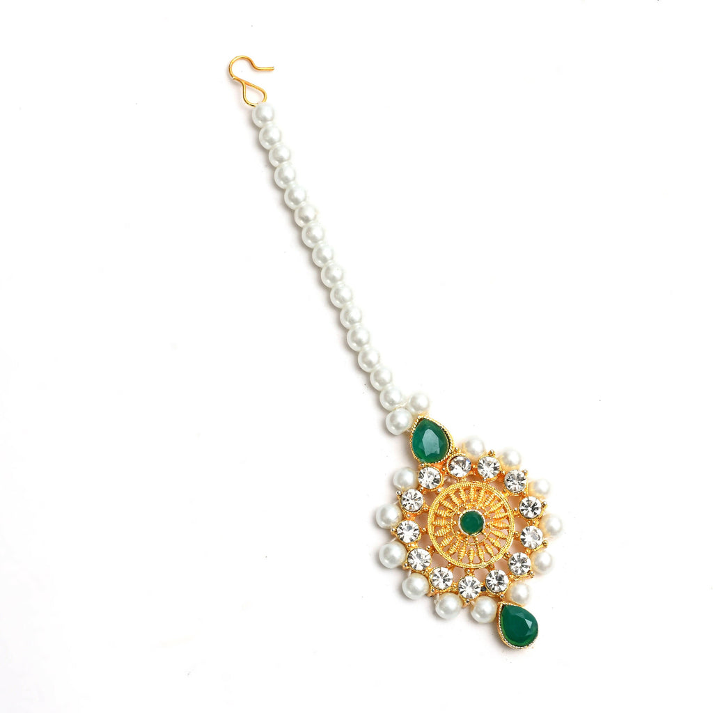 Mominos Fashion Johar Kamal Gold-Plated Rani Haar with Cream Green and Off white Pearls Jewellery Set - Distacart