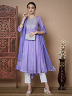 Myshka Women's Purple Anarkali Kurta & With Dupatta