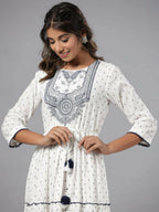 Juniper Women Off-White Cotton Dobby Embroidered Tiered Maxi Dress - Distacart