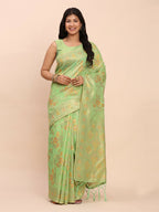 Shree Shyam Fashion Linen Cotton Green Saree - Distacart