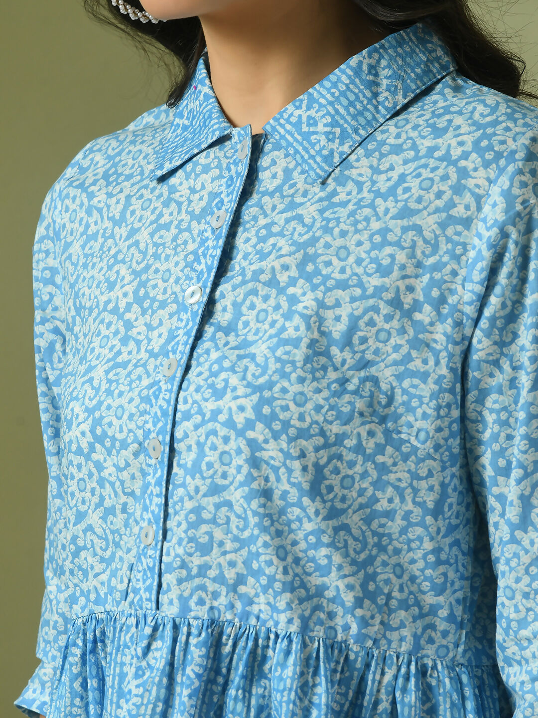 Myshka Women's Blue Embellished Cotton Gathered Party Empire Top