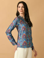 Myshka Women's Multi Satin Printed Smart Shirt