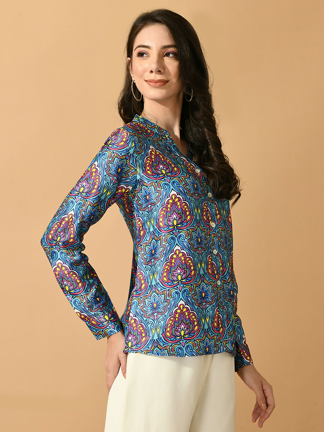 Myshka Women's Multi Satin Printed Smart Shirt