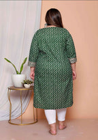Miravan Womens Plus Size Green Zigzag Print Embroidery Rayon Straight Kurta - Distacart