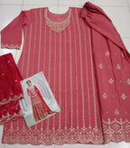 Vastranavya Exquisite Peach Heavy Chinon with Embroidered & Sequins Work Salwar Suits