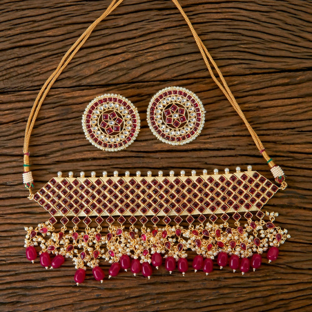 Joban Fashion Women Golden White Ruby Necklace Set