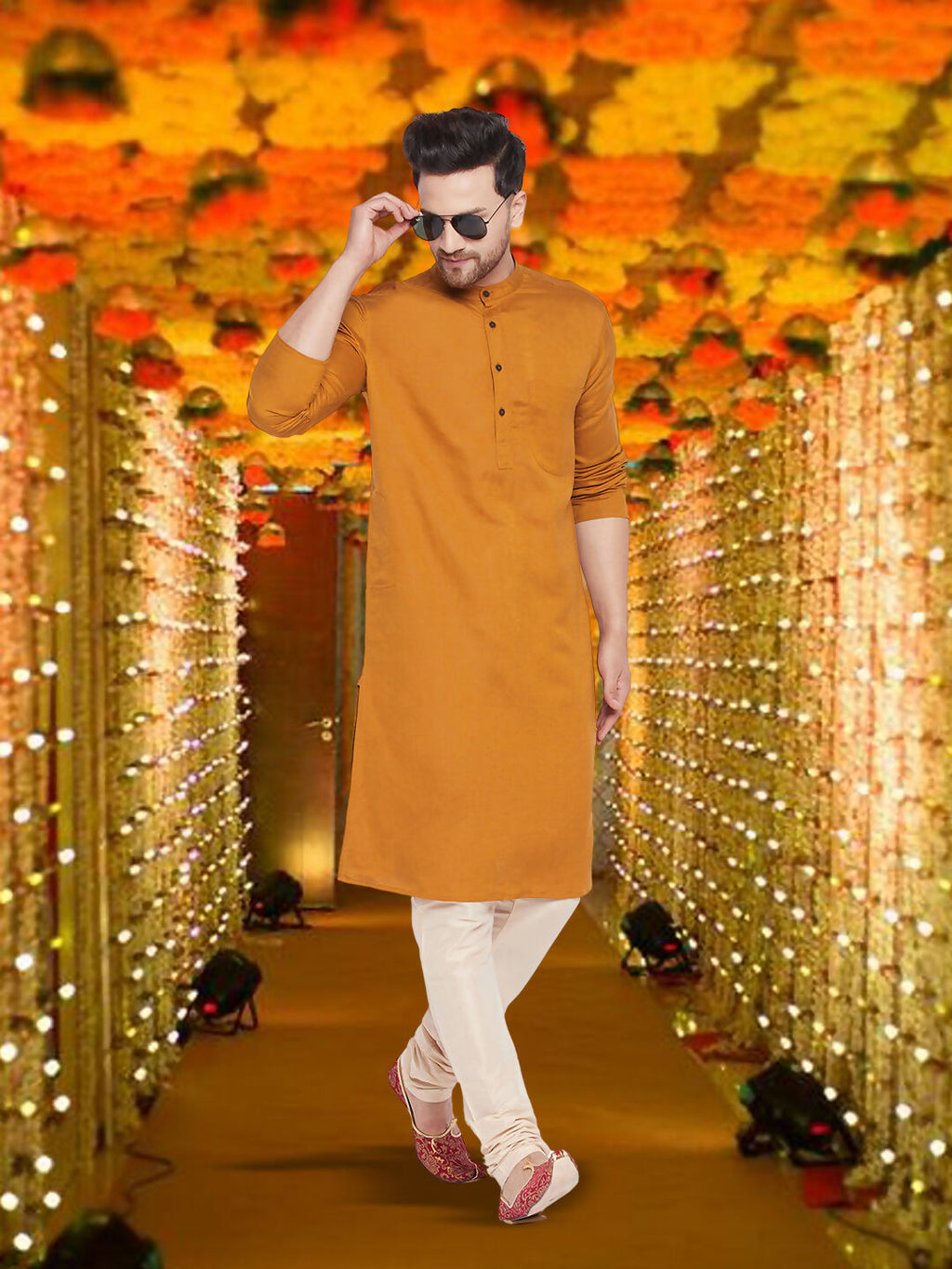Even Apparels Men's Copper Coloured Linen Kurta
