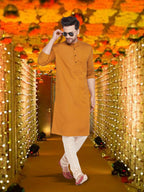 Even Apparels Men's Copper Coloured Linen Kurta