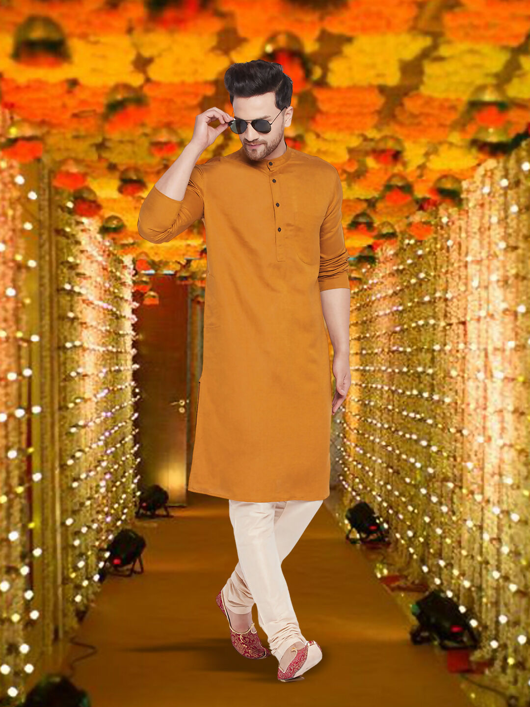 Even Apparels Men's Copper Coloured Linen Kurta
