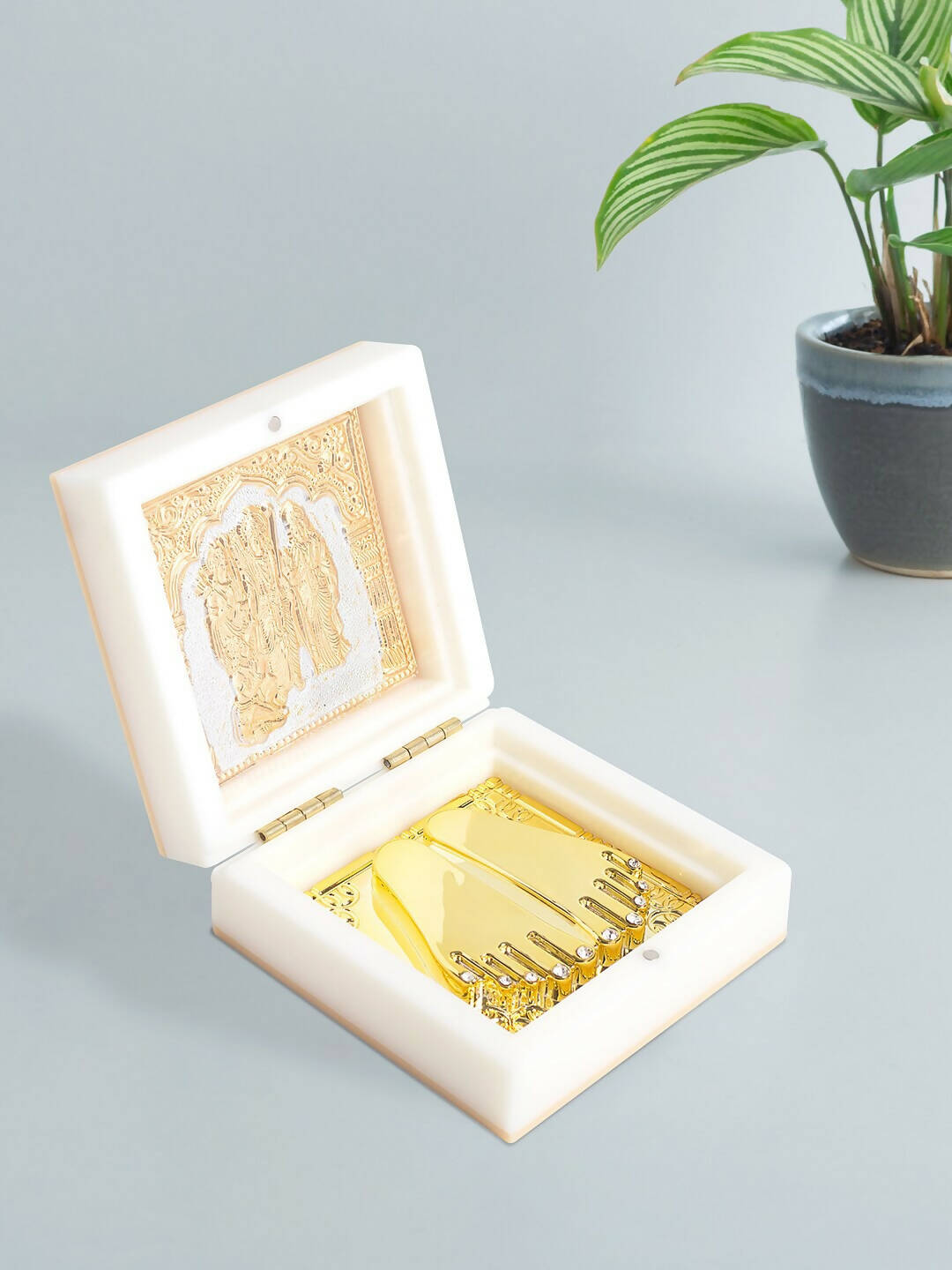 Golden Peacock White 24 CT Gold Polished Ram Darbar Prayer Box