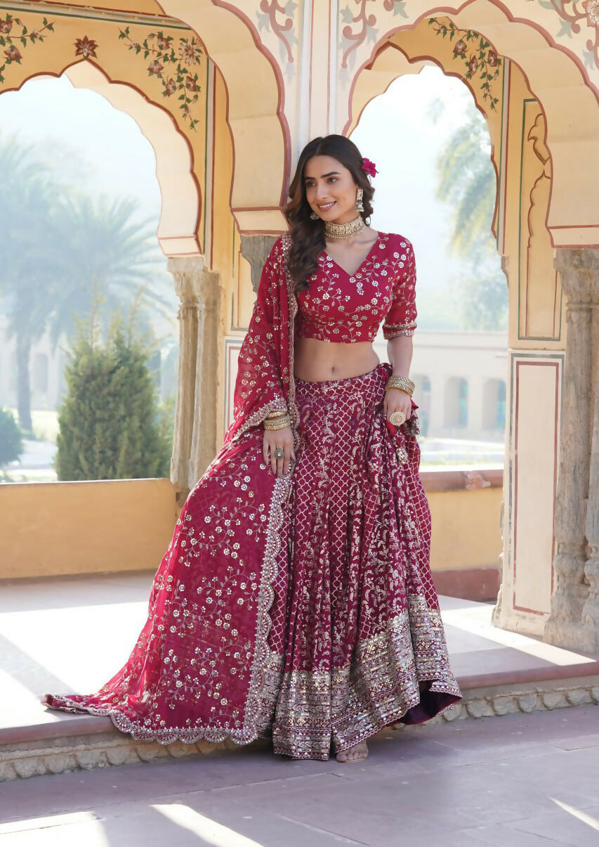 Lorenvalley Ranipink Pure Viscose Jacquard With Embroidered Sequins work Lehenga Choli